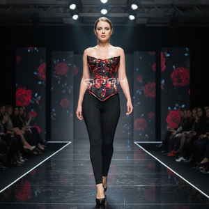 Corsé Sublimado, Corsé Rojo y Negro con Estampado Floral, Corsé de Alta Resistencia con Varillas de Acero, Fabricante de Lencería y Bustiers - Product Image 4