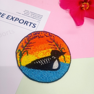 Parche de cuentas hecho a mano, diseño redondo con patrón de puesta de sol de pájaro, bordado decorativo para ropa y accesorios - Product Image 4