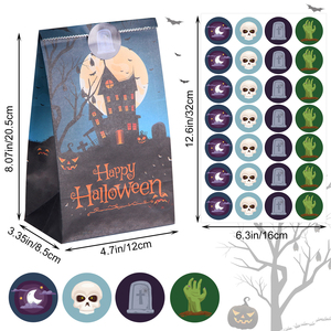 Bolsas de Papel Kraft con Recubrimiento UV para Halloween, Bolsas Rectangulares Autoarmables con Asa, Impresas en Cuatro Colores, Bolsas para Dulces con Pegatinas, Truco o Trato - Product Image 2