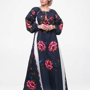 Robe longue en lin personnalisable pour femmes, coton indien, imprimé floral, tenue décontractée pour l'été, style Dashiki africain, volants - Product Image 1