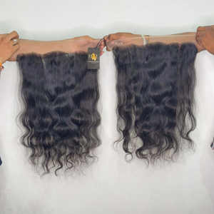 Máquina de cabello humano Remy de templo indio Natural, doble trama, cierre de encaje recto rizado, paquete de ondas profundas frontales HD para - Product Image 1