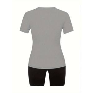 Ensemble T-shirt et short respirant à col rond, séchage rapide, longueur genou, couleur unie, pour femme, collection automne 2026, tailles personnalisées et grandes tailles pour adultes - Product Image 4