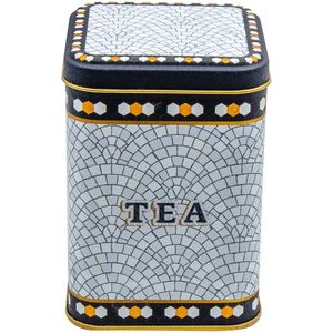 Boîte carrée en métal 90x90x125mm avec couvercle coulissant 1L motif mosaïque géométrique pour le stockage et le conteneur des aliments - Product Image 1