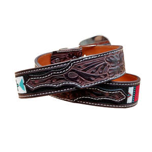 เข็มขัดหนังแท้สไตล์คาวบอยตะวันตกแบบคลาสสิก ประดับลูกปัด งานปักอย่างดี หัวเข็มขัดโลหะผสมทองเหลือง ทนทาน กว้าง 40 มม. ปรับแต่งได้ - Product Image 3