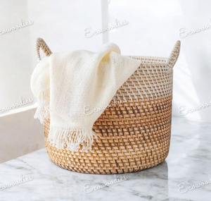 Stylish Neutral Folding Clothes <b>Basket</b> Handwoven Durable Bamboo Water Hyacinth Reed Elegant Design for <b>Laundry</b> Storage - Product Image 1