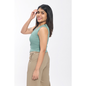 Top corto sin mangas turquesa acanalado de alta calidad para mujer, camisola de Spandex estirable, comodidad ligera - Product Image 3