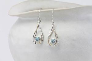Topaz <b>Earrings</b>, Handmade Organic Teardrop Undulating Blue Topaz <b>Earrings</b>, Statement <b>Earrings</b>, Drop <b>Earrings</b>, December Birthstone - Product Image 4
