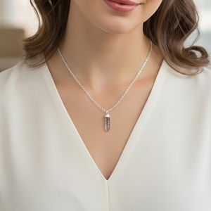 Collar de Moda para Boda con Colgante de Cuarzo Rutilado Negro en Forma de Bala, Chapado en Plata, Cadena de Plata de Ley - Product Image 6