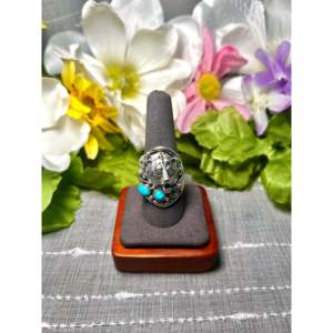 Bague en turquoise de Kingman et argent sterling, fabrication Navajo, bijou de collection culturelle, taille 9.5 - Product Image 1