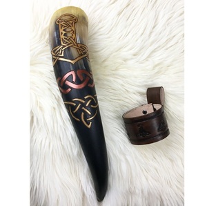 Portable Handmade Eco-Friendly <b>Viking</b> Drinking <b>Horn</b> with Animal & Religious Designs 100% Natural Polished Medieval Style - Product Image 4