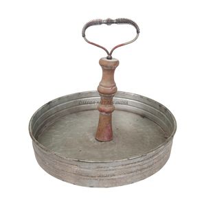 Plateau de service rond vintage en argent avec poignée en bois Charme rustique pour exposer des friandises et des objets décoratifs - Product Image 1