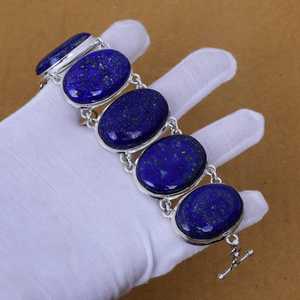 Pulsera de mujer chapada en rodio de plata de ley 925 personalizada, joyería fina de diseñador hecha a mano, compromiso de lapislázuli Natural - Product Image 1