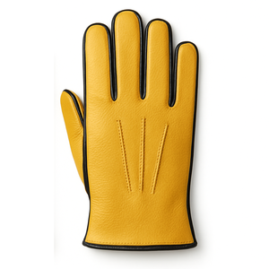 Gants en cuir jaunes élégants avec bordure noire, compatibles écran tactile, pour fêtes, doublure douce et chaude pour l'hiver – Vente en gros - Product Image 2