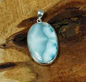 Pendentif ovale en larimar, argent sterling, pierre précieuse bleue des Caraïbes, bijoux faits à la main, cadeau élégant pour enfants et femmes - Product Image 2