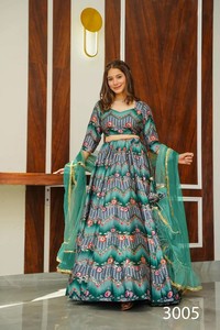 Diseñador Multicolor seda LehengaCholi pegado a mano Siroksi trabajo encaje antiestático Ropa Étnica para fiestas clásicas hasta el suelo - Product Image 5