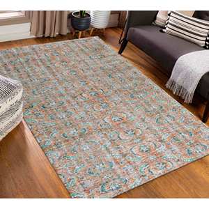Tapis turc Oushak floral : antidérapant, lavable en machine, tapis imprimé, avec poils doux - Product Image 1