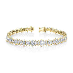 Pulsera de Tenis Exclusiva de Oro de 14K con Diamantes Marquise (Naturales) de Tamaño Desigual, Estilo Norte-Sur - Product Image 1
