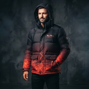 <b>Men</b> Hooded Puffer <b>Jacket</b> Black Red Gradient Print Quilted Winter Warm Outdoor <b>Utility</b> Casual <b>Jacket</b> OEM ODM Bulk <b>Jacket</b> - Product Image 3