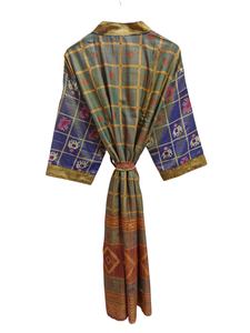 Robe indienne Floral soie Sari Kimono Vintage Sari Robe douce plage Robe de soirée indien fait à la main Kimono en soie - Product Image 6