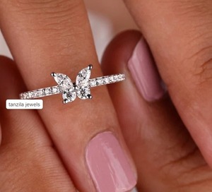 Anillo de compromiso de plata de ley con moissanita de mariposa en forma de Marqués, hermoso anillo personalizado y anillo de moissanita HIP HOP - Product Image 2