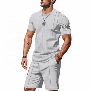 Men's Black <b>Knitted</b> T-Shirt and Shorts <b>Set</b> Crew Neck Solid Color Quick Dry Casual Summer Outfit - Product Image 3