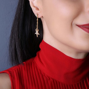 Boucles d'oreilles longues en zircon transparent à motif étoile, fabrication artisanale turque, bijoux en argent sterling 925 en gros - Product Image 3