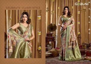 Vêtements de fête pour femmes, imprimé numérique en cluster avec bordure Banarasi et glands avec chemisier par Maruti Fashion - Product Image 2