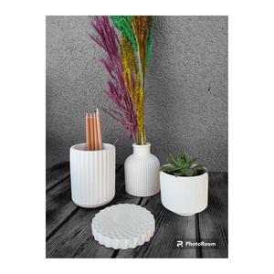 Set da ufficio in cemento Set regalo a righe in cemento portamatite vaso di fiori Coaster