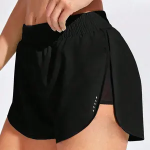 Short de fitness de plage d'été taille haute pour femme Short de sport respirant pour le yoga et la course à pied avec fentes latérales en maille - Product Image 6