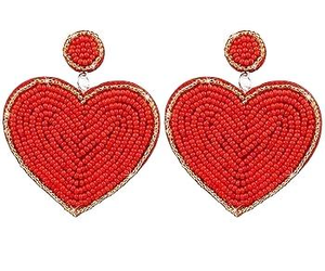 Pendiente de cuentas de semilla de corazón rojo y blanco con bordado de moda superior con artesanía elegante y brillo de moda de la India - Product Image 2