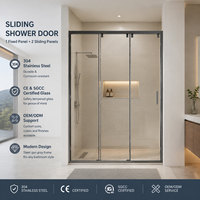 Porte de douche encadrée avec un panneau fixe et deux coulissants, cadre en aluminium durable, verre trempé, cabine de douche - Vente en gros B2B