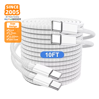 Câble de charge USB-C vers USB-C SDL personnalisé de 3 m, tressé blanc, cordon Type-C, service OEM/ODM et conception d'emballage