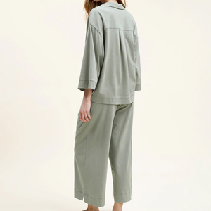 Pima Cotton Pajama Set Long Sleeve Women's <strong>Pyjamas</strong> Sustaianble <strong>Button</strong> <strong>up</strong> Sleep Shirt and Pant Organic Interlock Womens Sleepwear - Product Image 2