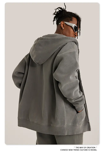 Pull à capuche pour hommes de haute qualité Logo personnalisé lavage à l'acide surdimensionné recadrée fermeture éclair 100% coton polaire pour l'hiver - Product Image 3