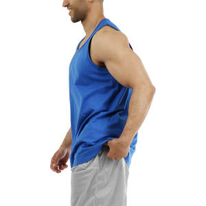 Bleu hommes doux coton sans manches élégant débardeur Muscle Tee coton solide blanc débardeur - Product Image 3