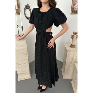Black Balloon Sleeve <b>Belted</b> <b>Dress</b> - Black - Product Image 4