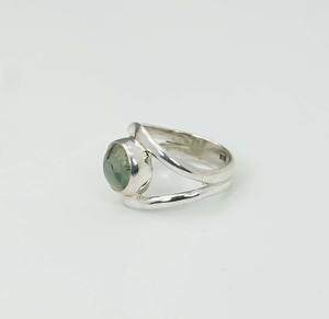 925 argent sterling massif mois d'août pierre de naissance Prehnite avec lunette réglage anneau en forme d'oeil - Product Image 2