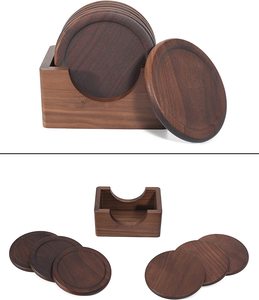 Ensemble de sous-verres ronds en bois personnalisés pour la cuisine domestique Sous-verres en bois de style classique pour bar - Product Image 4