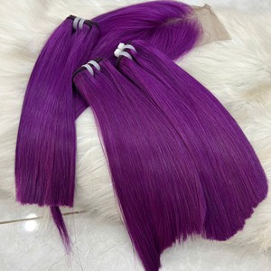 Extensions de cheveux humains vierges brésiliens Super Double dessiné orange rougeâtre et violet un os de donneur droit pour la fabrication de perruques - Product Image 3
