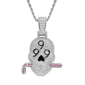 Colgante de Calavera Hip Hop de Plata de Ley 925, Chapado en Oro de 14K y Rodio, Joyería Moderna y a la Moda para Hombre y Mujer con Moissanita - Product Image 2