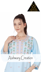 Vestido largo de algodón para mujer – Cuello bordado, corte holgado para estar en casa y dormir - Product Image 3
