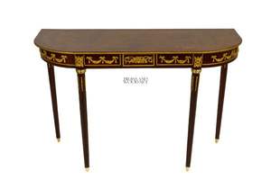 Luxury Handcrafted Semi-Circular Console <b>Table</b> with Classic Gilded Ornaments and Slender Tapered <b>Legs</b> - Product Image 2