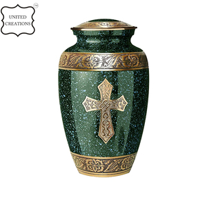 โกศใส่ศพทำจากทองเหลืองสำหรับขี้เถ้าของมนุษย์สีน้ำเงินเข้มฝังดอกไม้และงานศพ - Product Image 4