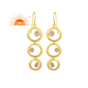 Best Selling Sterling Silver 18K <b>Gold</b> Plated Natural Rainbow Moon Stone Gemstone <b>Dangle</b> <b>Earring</b> Demi Fine Jewelry Manufacturer - Product Image 1