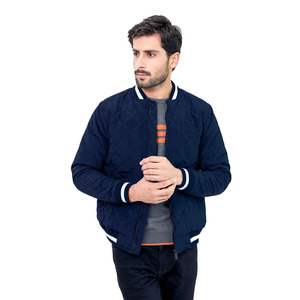 Blouson aviateur à fermeture éclair matelassé bleu fabriqué en usine pour hommes de qualité supérieure avec col montant disponible à la vente en gros à des prix abordables - Product Image 2