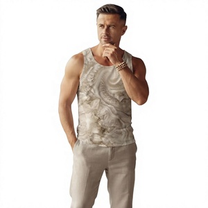 Men's Plus Size Breathable Eco-Friendly <b>Tank</b> <b>Top</b> O-Neck Casual Sleeveless Digital Printing Knitted Polyester/Cotton Gray Solid - Product Image 1