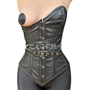 คอร์เซ็ทหนังสีดำแบบกอธิค ปรับระดับได้ พร้อมเข็มขัดรัดเอว สไตล์กอธิคพังก์ ท็อปบัสติเยร์แบบมีโครงด้านหน้า - Product Image 1