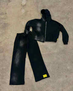 Survêtement d'hiver personnalisé délavé à l'acide soleil délavé 100% coton survêtement avec boxy Fit ensemble sweat à capuche et pantalon de survêtement de haute qualité - Product Image 1