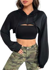 Femmes mode surdimensionné Crop goutte épaule à capuche coupe ample Streetwear pull Logo personnalisé épais polaire - Product Image 5