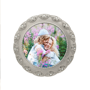 กรอบรูปโลหะสังกะสีอัลลอยทรงกลมกลวงลายดอกไม้สีเงิน5 "x 5" เครื่องประดับตกแต่งระดับไฮเอนด์ - Product Image 5